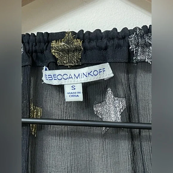 Rebecca Minkoff Derora Star Patterned Silk Metallic Relaxed Blouse Size Small - Picture 7 of 9